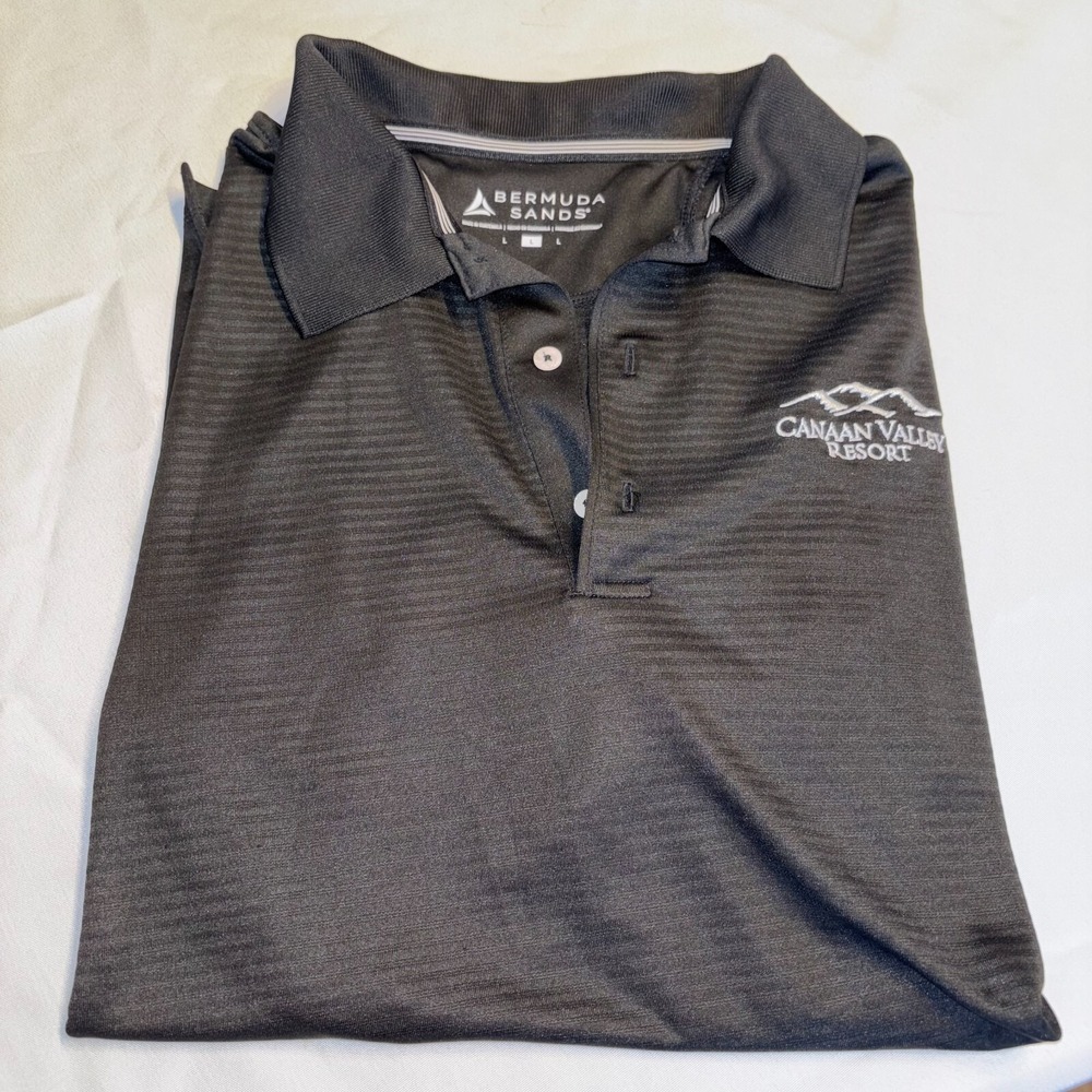 Men's Bermuda Sands Polo Golf Shirt Wick Away Short Sleeve Black Sz L Canaan